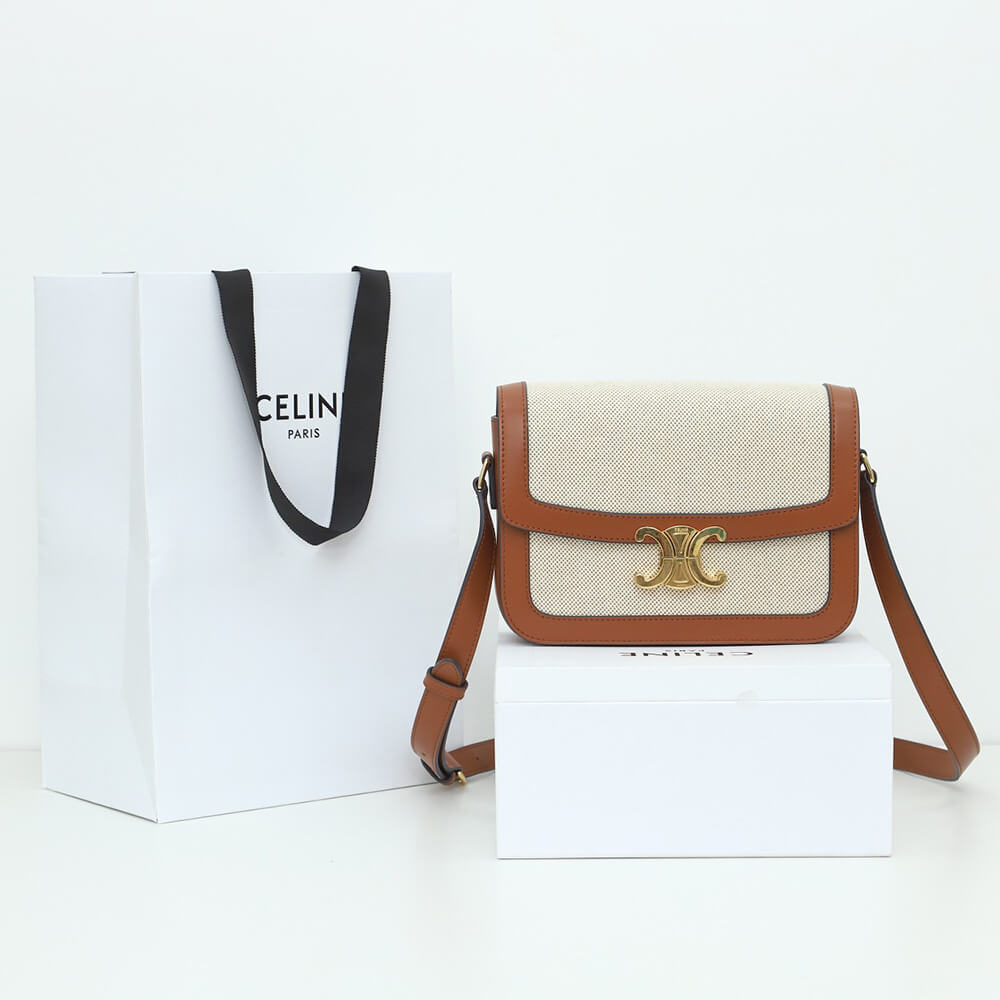 Ce1i*e CLASSIQUE TRIOMPHE BAG IN TRIOMPHE CANVAS AND CALFSKIN(HIGH-END GRADE)