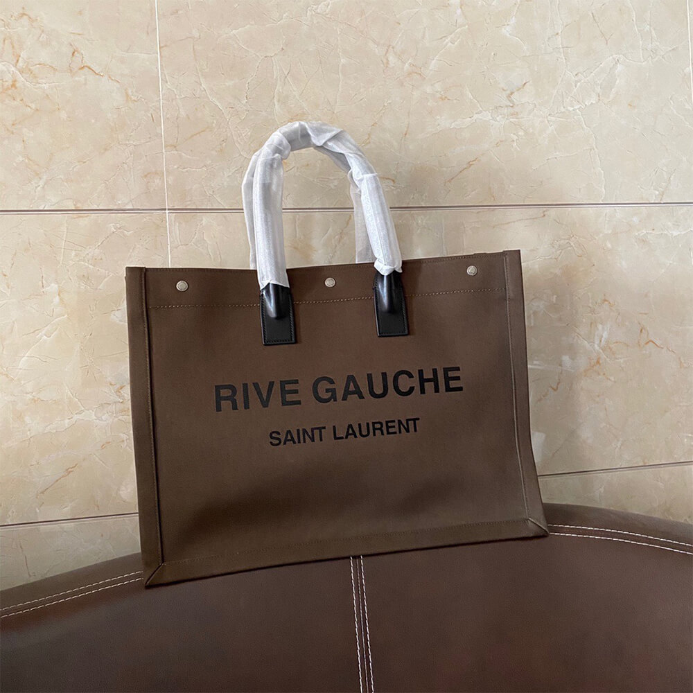 RIVE GAUCHE LARGE TOTE BAG IN PRINTED CANVAS AND LEATHER