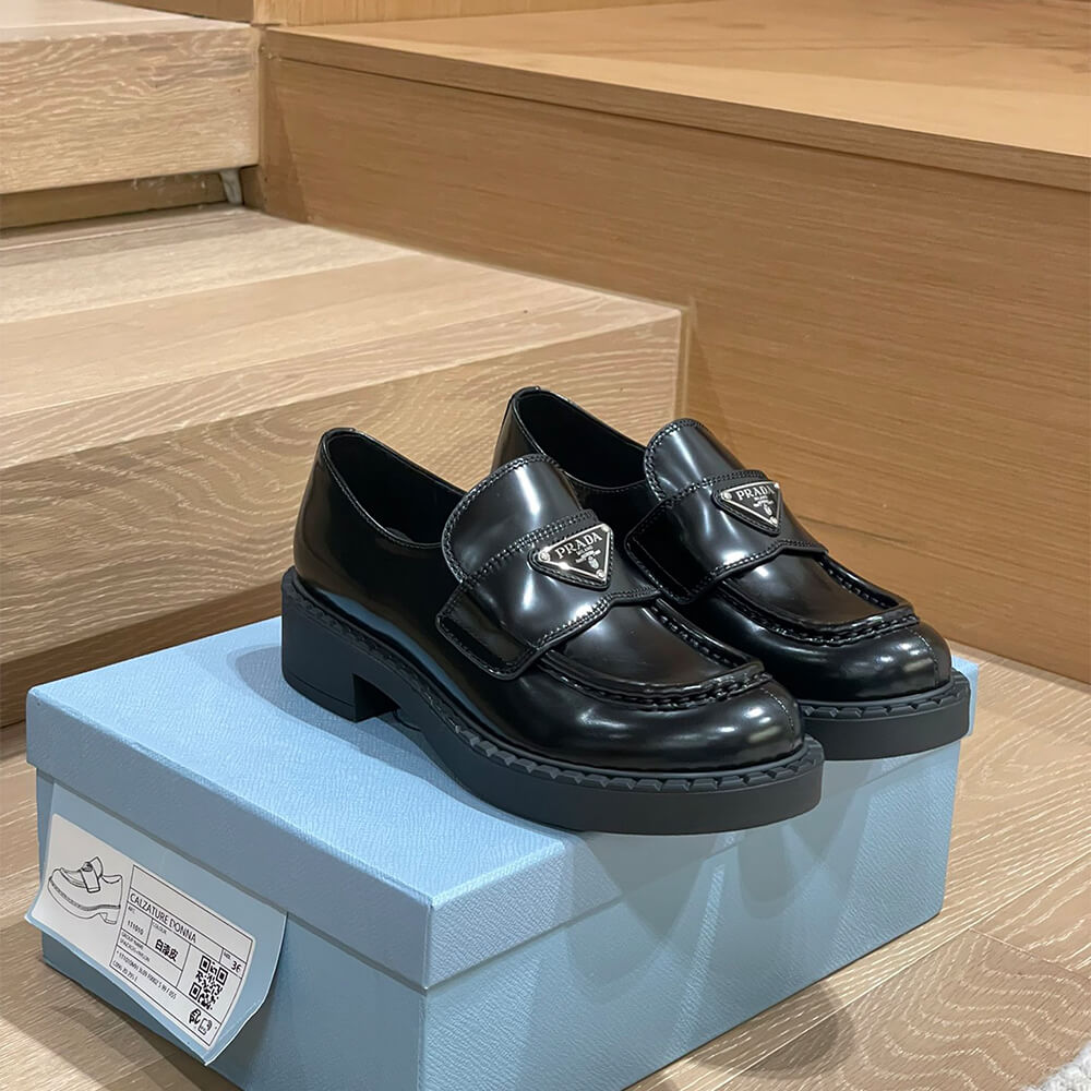 Pra*a chocolate brushed leather loafers