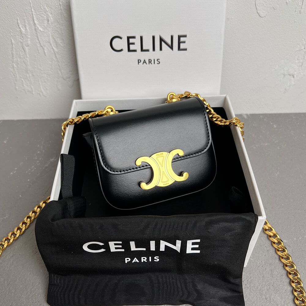 Ce1i*e MINI CHAIN CLAUDE IN Shiny calfskin(HIGH-END GRADE)