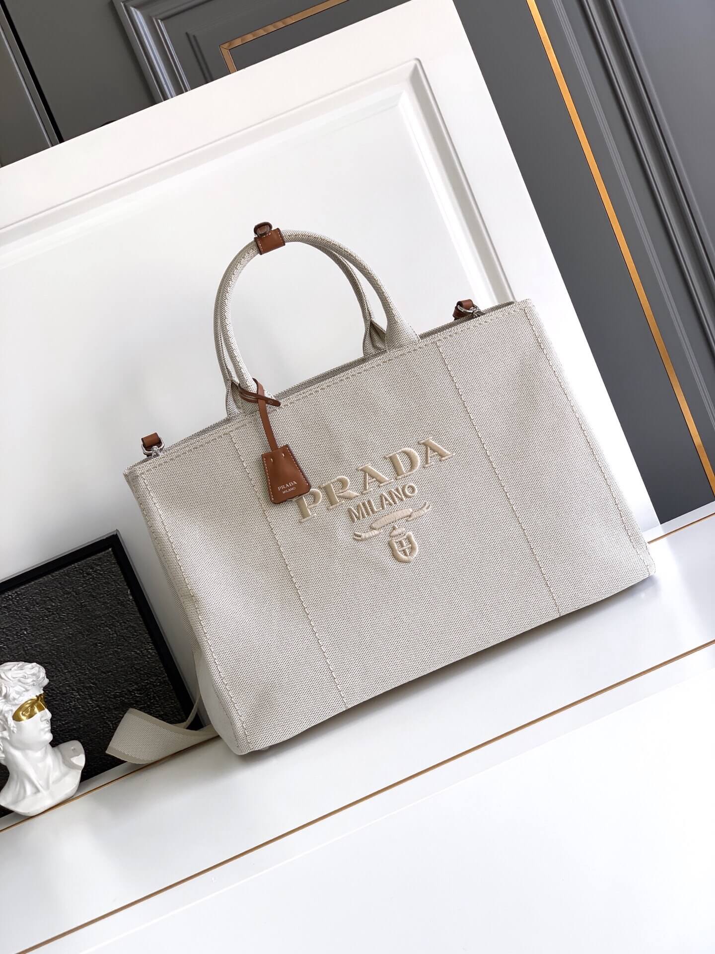 Pra*a Jardinière extra-large linen blend tote bag(HIGH-END GRADE)