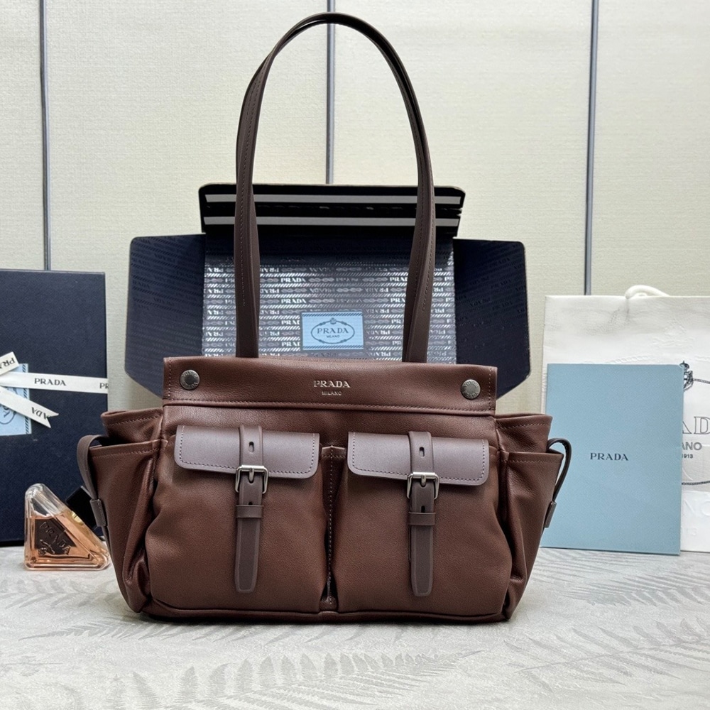 Pra*a Route medium leather tote bag(HIGH-END GRADE)