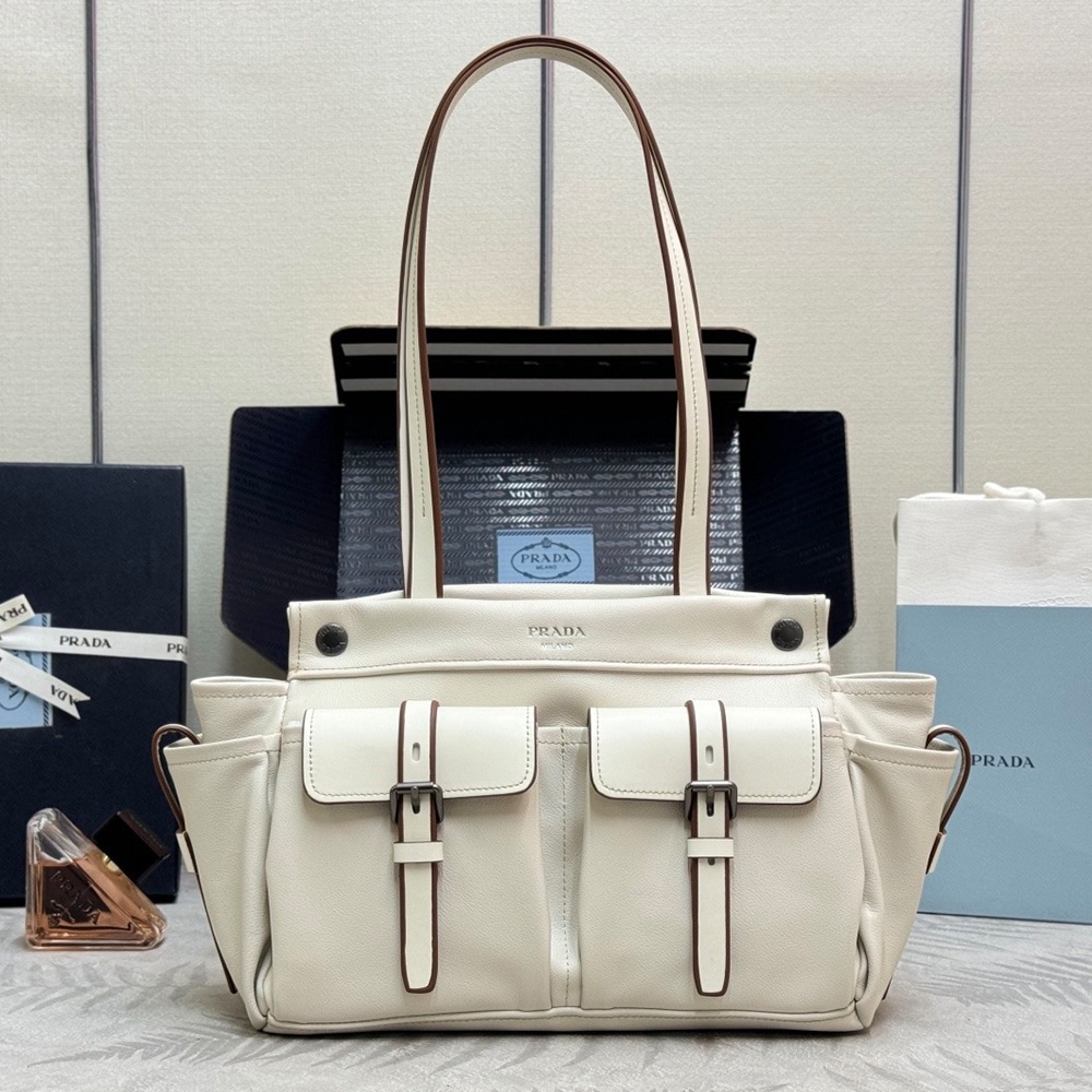 Pra*a Route medium leather tote bag(HIGH-END GRADE)