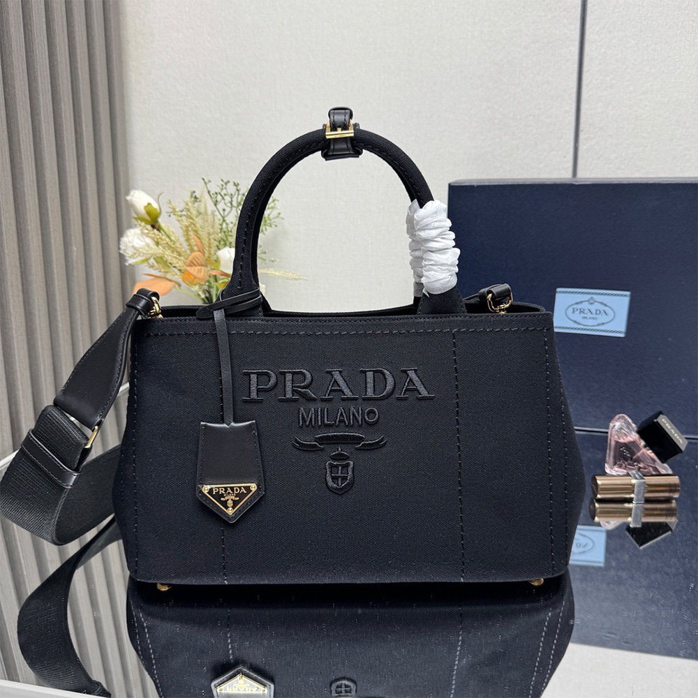 Pra*a Jardiniere large cotton canvas handbag(HIGH-END GRADE)