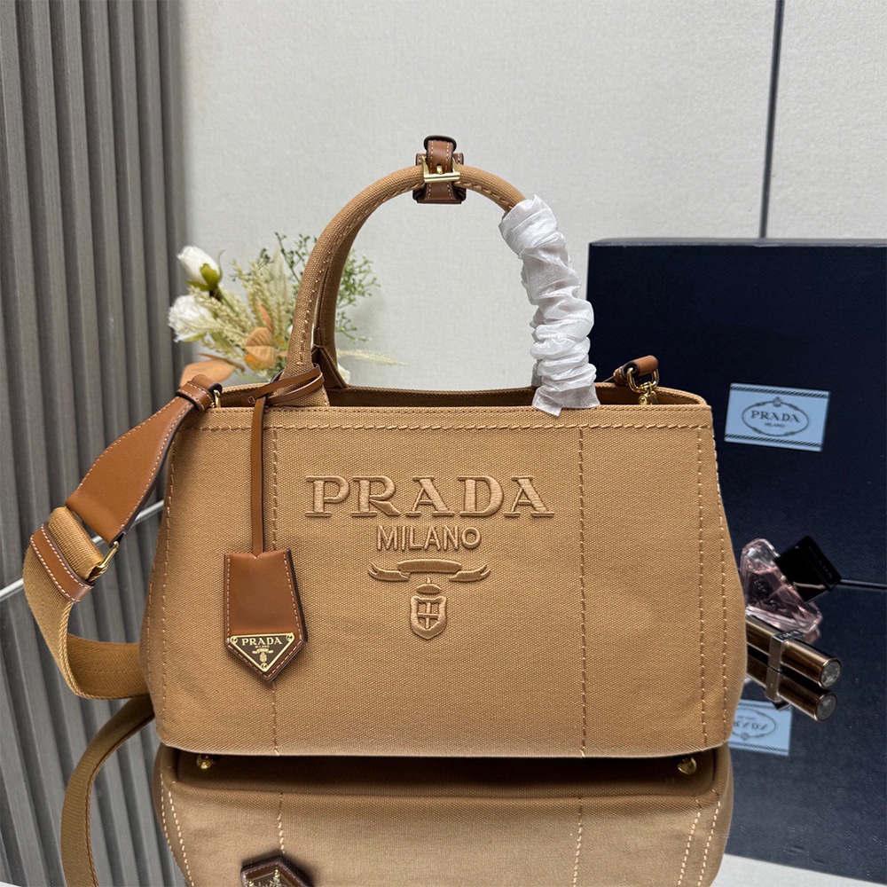 Pra*a Jardiniere large cotton canvas handbag(HIGH-END GRADE)