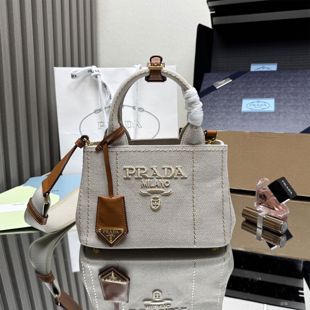 Pra*a Jardiniere mini cotton canvas handbag(HIGH-END GRADE)